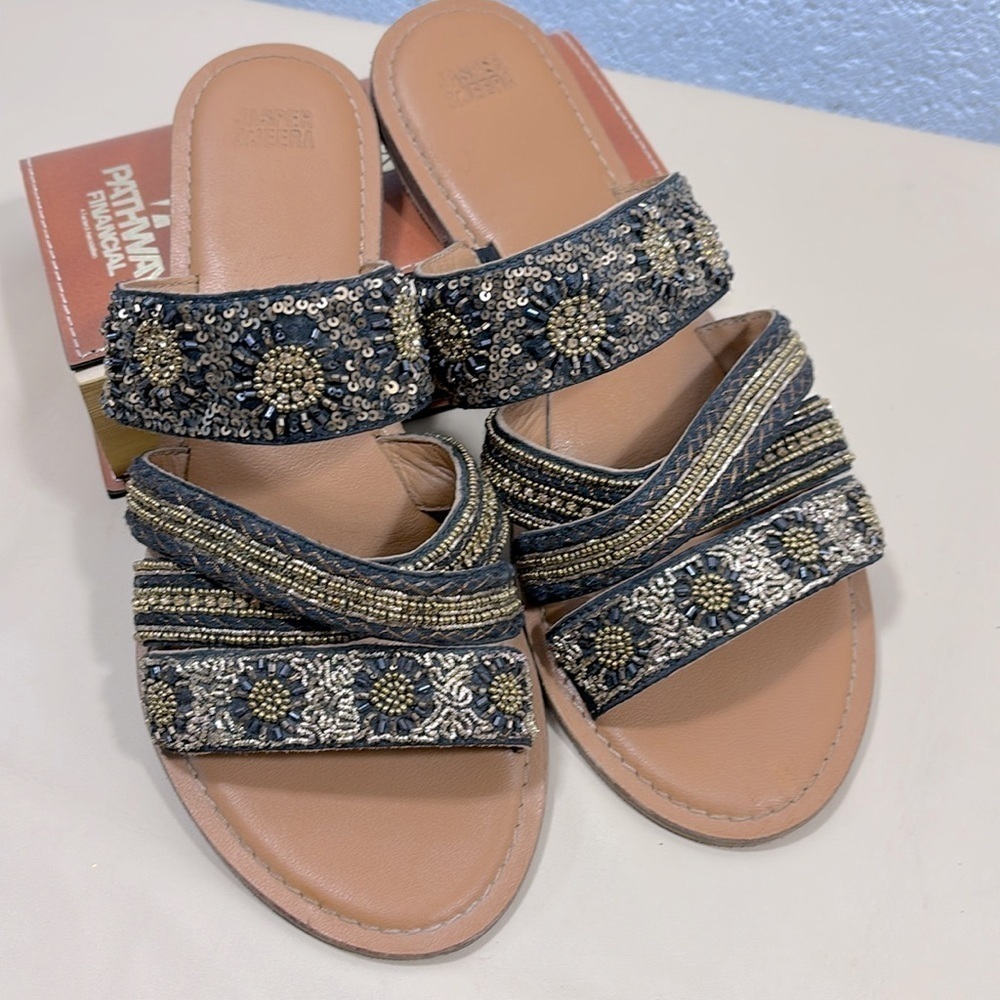 Jasper & Jeera all leather beaded sandals​​​​​​​